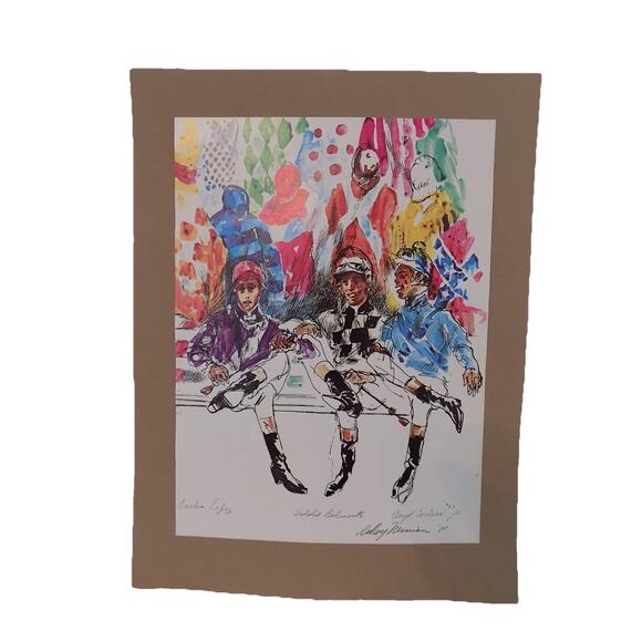 Leroy Neiman "Before The Race" signed print horse jockey horse race - Picture 1 of 7
